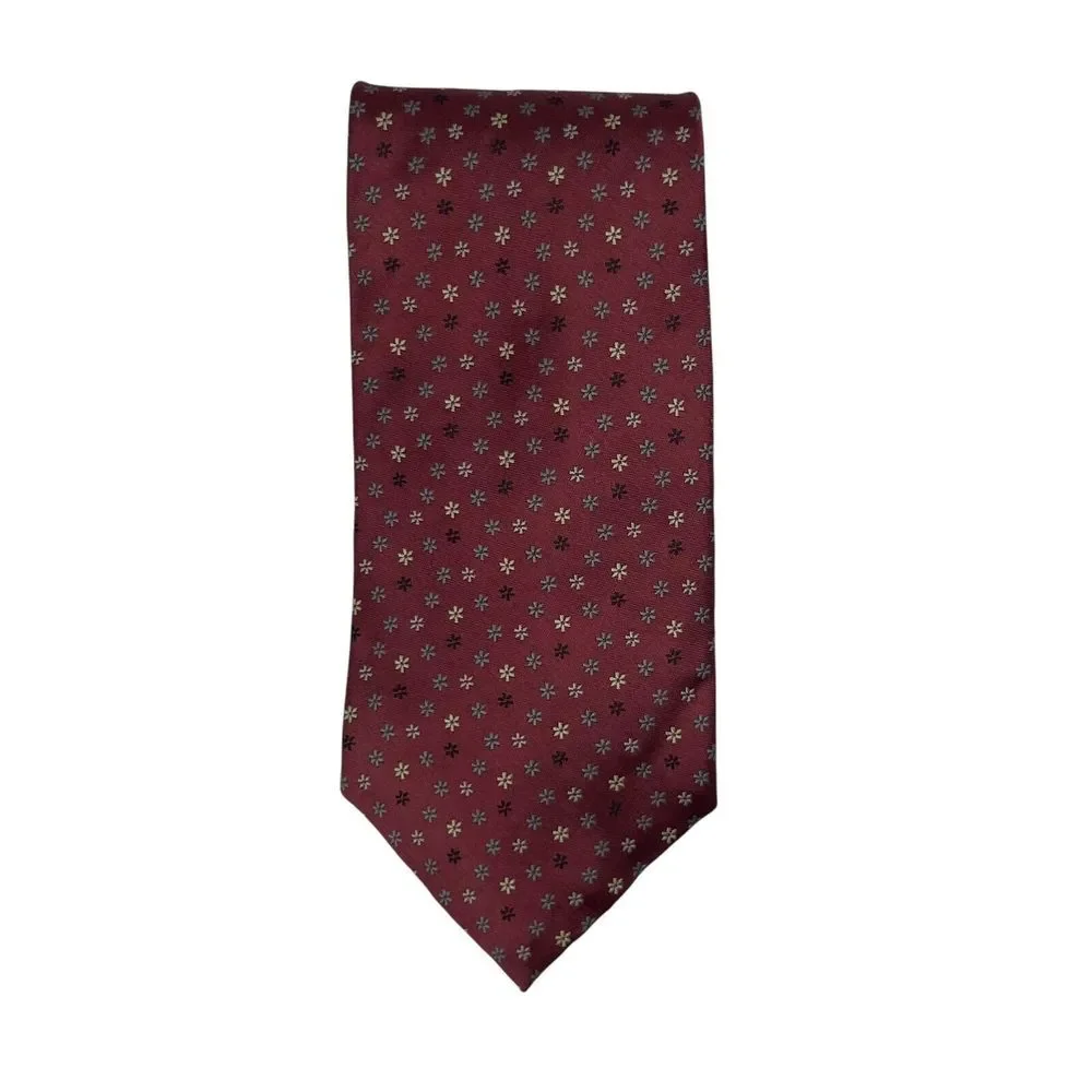 Geoffrey Beene Tie - Geometric Floral Maroon Red Silk Necktie - Men's Classic‎ - Picture 4 of 8